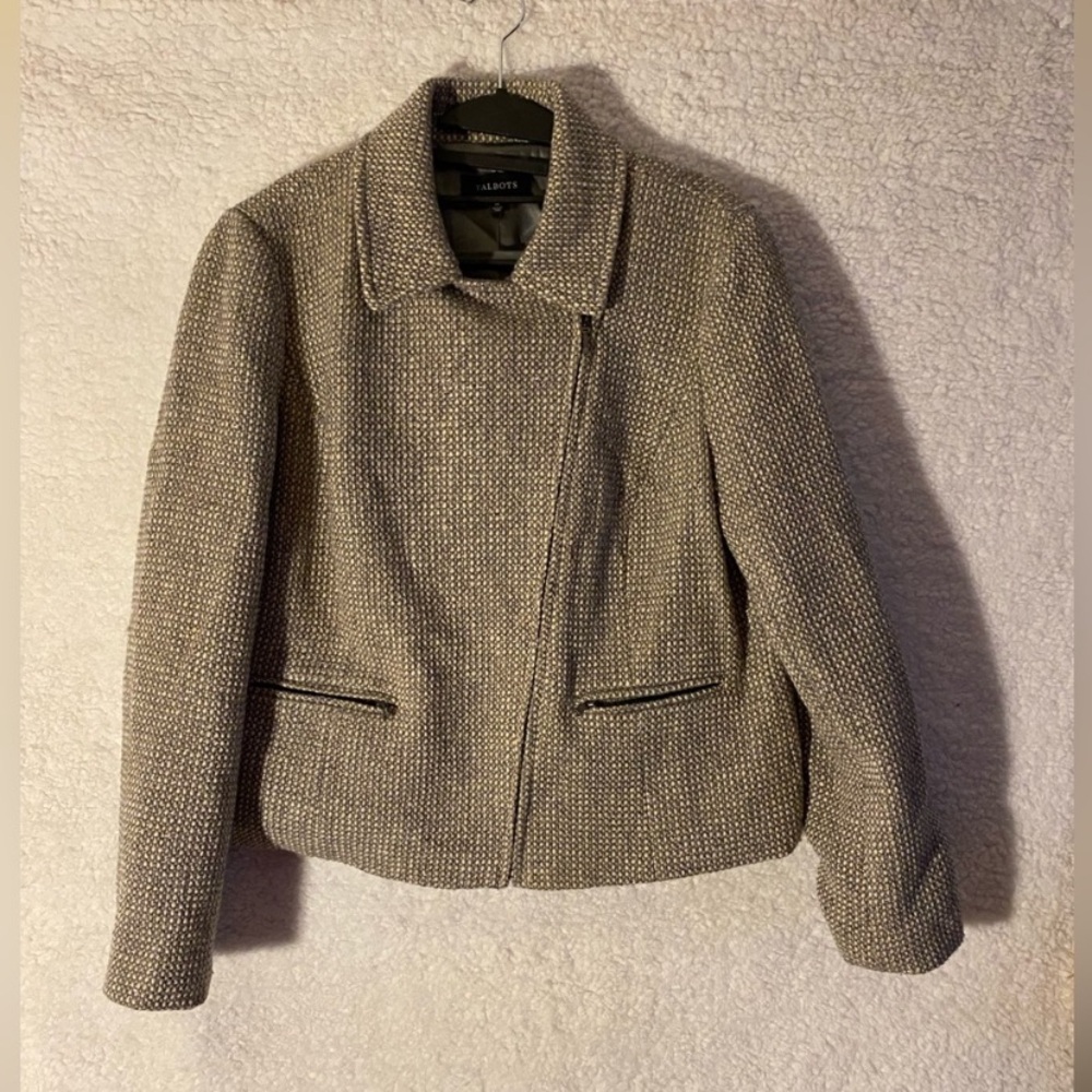 Talbots Gray Blazer Asymmetrical Cropped Design size 14